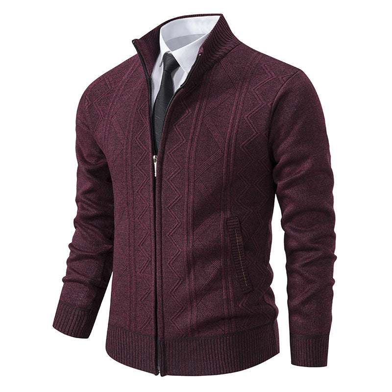 Herren Strickjacke Hochkragen Zipper Warm