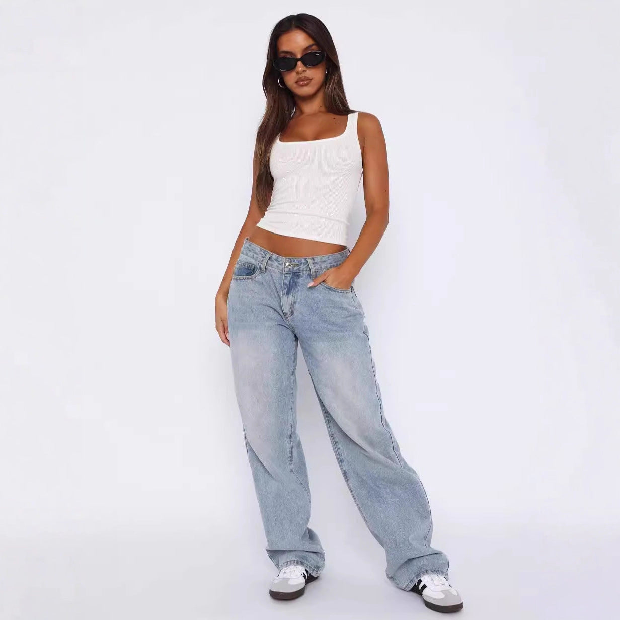 Damen High-Waist Jeans Bequem Weite Schnitt