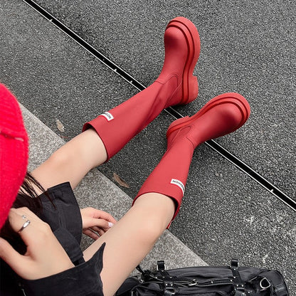 Damen Stiefel Hoch Plateau Modisch Komfortabel