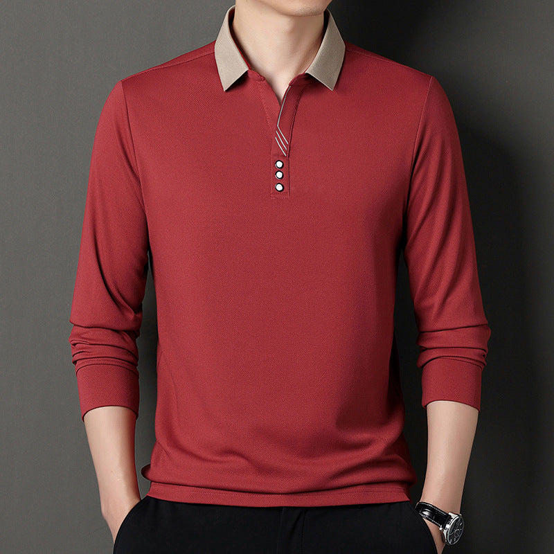 Herren Poloshirt Langarm Elegant Modern Knopfleiste