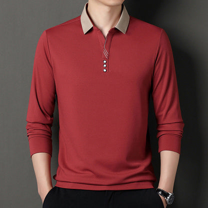 Herren Poloshirt Langarm Elegant Modern Knopfleiste