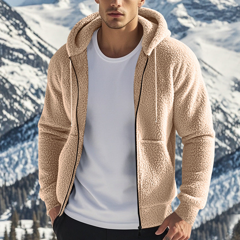 Herren Fleecejacke Kapuzenjacke Warm mit Teddyfutter und Taschen - BerlinGlamour