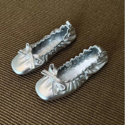 Damen Ballerinas Elastisch Rüschen Schleifen Detail - BerlinGlamour