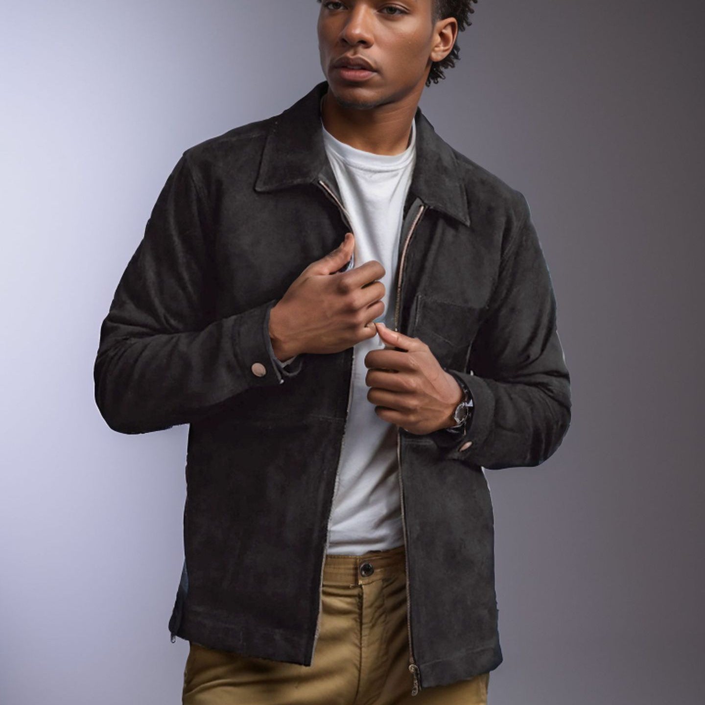 Herren Lederjacke Suede Schnitt Modern - BerlinGlamour