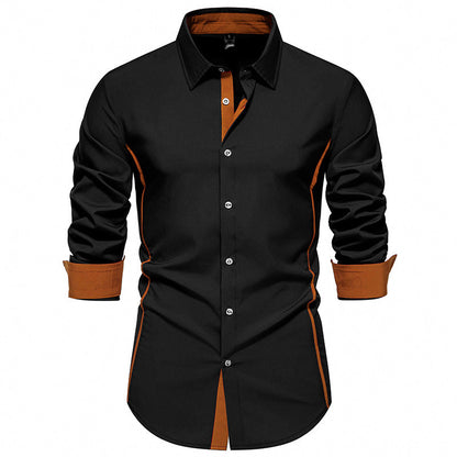 Herren Langarmhemd Modern Slim Fit Kontrastnähte
