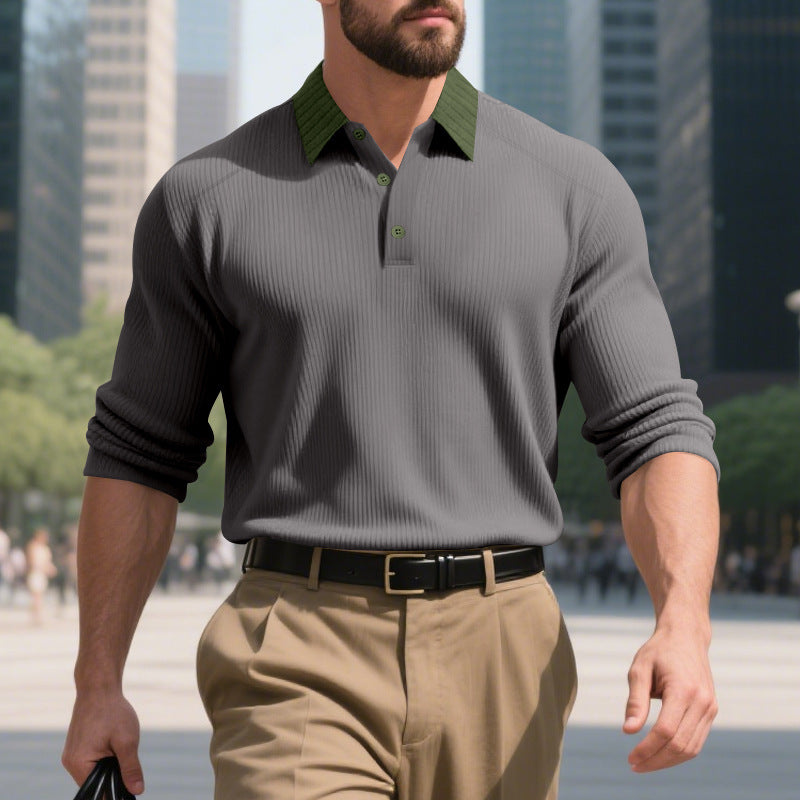 Herren Poloshirt Langarm Modern mit Knopfverschluss