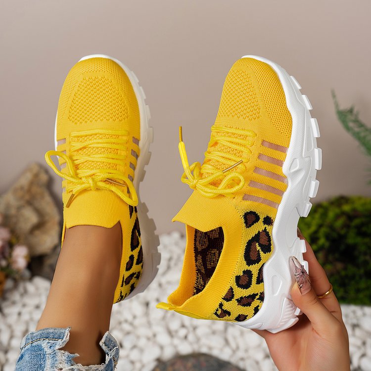 Damen Sneaker Sportlich Leopardenmuster Atmungsaktiv