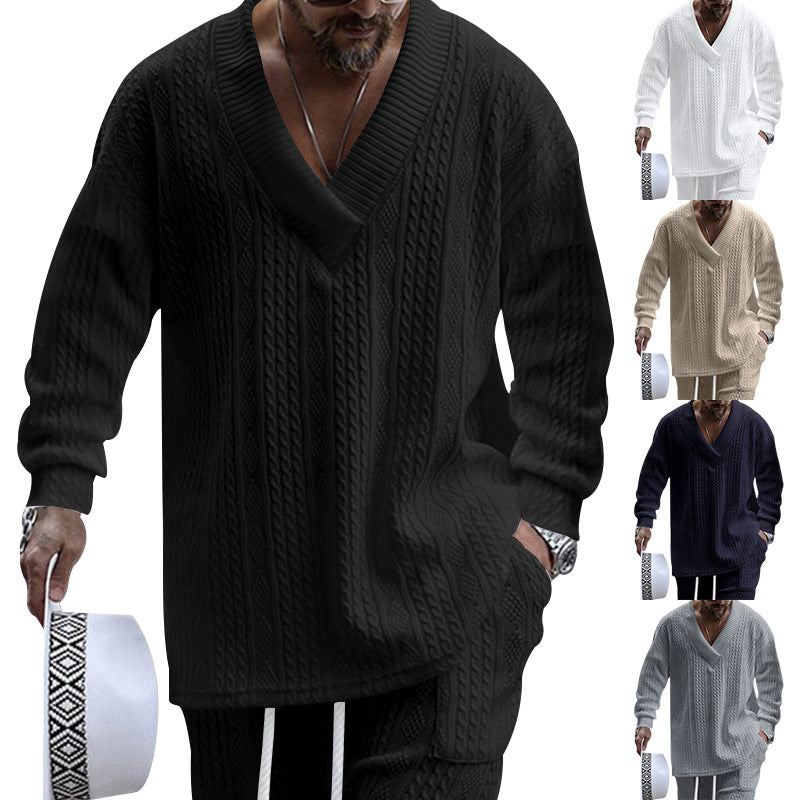 Herren Strickpullover Modern V-Ausschnitt Zopfmuster Luxus Design