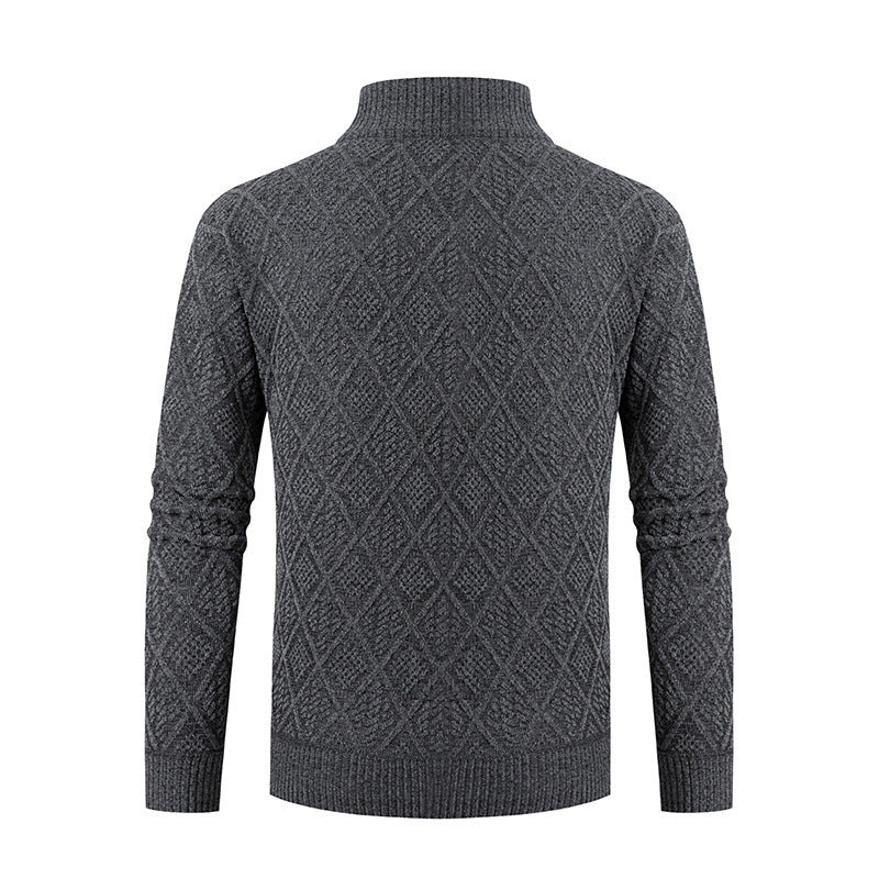 Herren Strickjacke Rautenmuster Hochkragen Modern