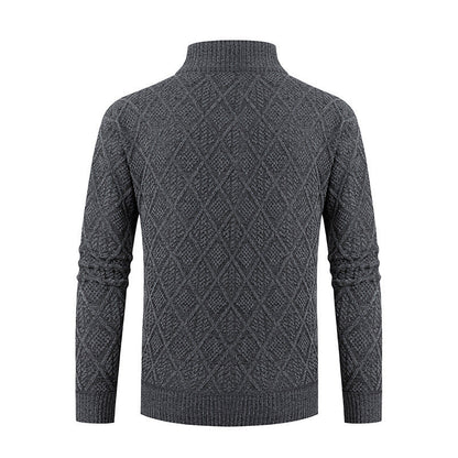 Herren Strickjacke Rautenmuster Hochkragen Modern