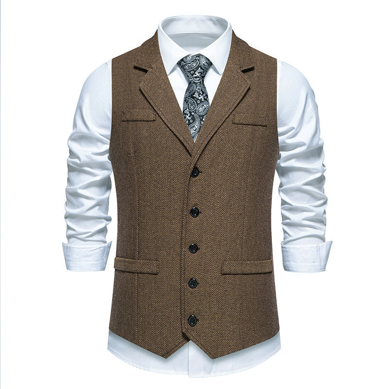 Herren Weste Herringbone Elegant Mit Taschen