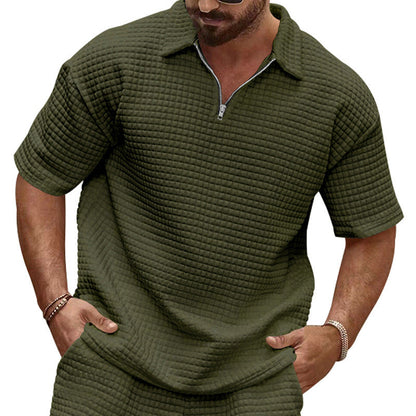 Herren T-Shirt Kurzarm Strukturiert Moderner Kragen