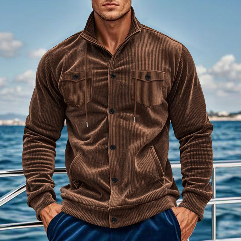 Herren Hemdjacke Lässig Asymmetrisch Mit Taschen - BerlinGlamour