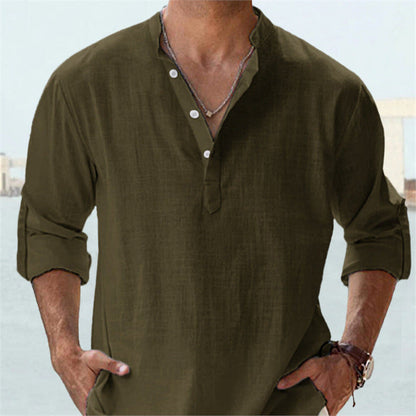 Herren Henley-Shirt Langarm Baumwolle Lässig Knopfverschluss