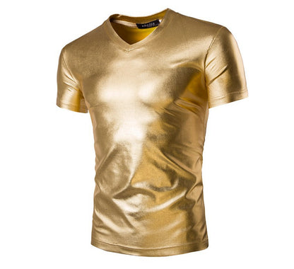 Herren T-Shirt Sportlich V-Ausschnitt Glänzend Modern - BerlinGlamour