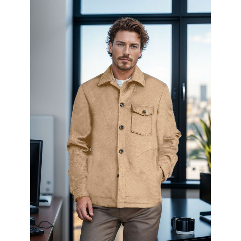 Herren Wintermantel Casual Wolle Schwarz