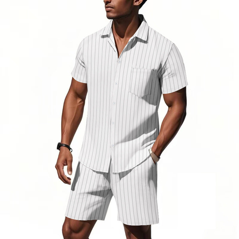 Herren Kurzarm Pyjama Modern Streifenoptik Elegant - BerlinGlamour