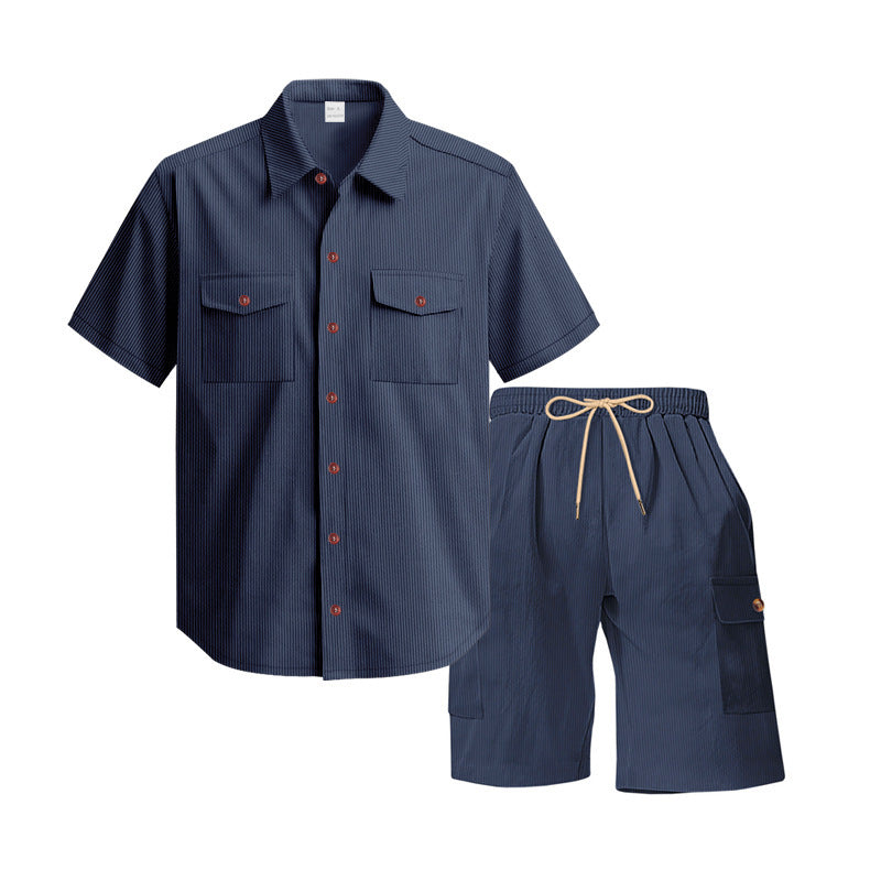 Herren Kurzarmhemd mit Cargo-Shorts Set Sommer