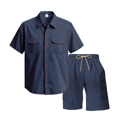 Herren Kurzarmhemd mit Cargo-Shorts Set Sommer