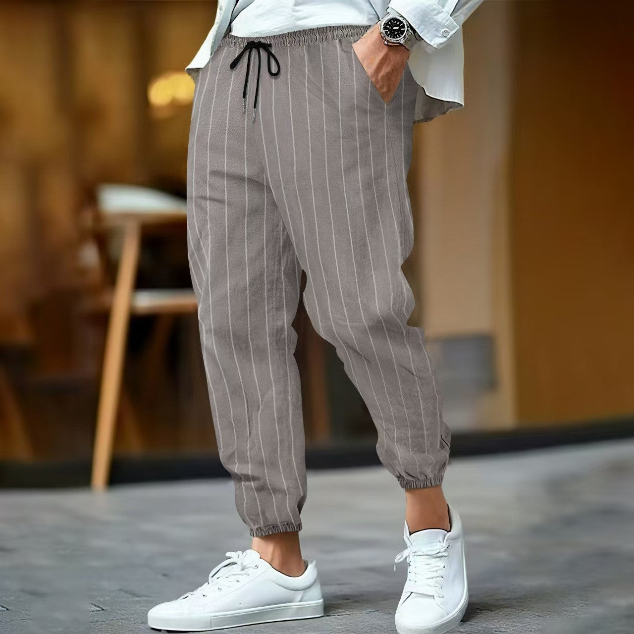 Herren Freizeithosen Elastisch Mit Streifen Modern