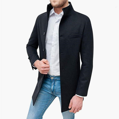Herren Mantel Elegant Winter Melton Mantel Schwarz
