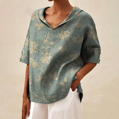 Damen Bluse Modern mit Blumenmuster und V-Ausschnitt