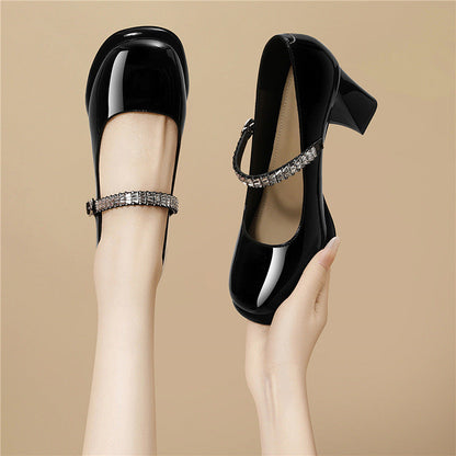 Damen Pumps mit Riemchen und Schmucksteinen Elegant
