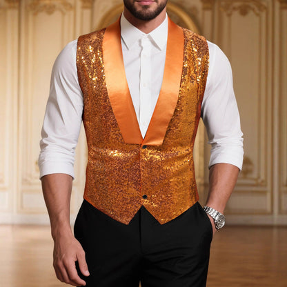 Herren Weste Glitzer Pailletten Schwarz Party