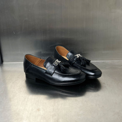 Damen Mokassins Elegante Quaste Schlupfschuhe Schwarz