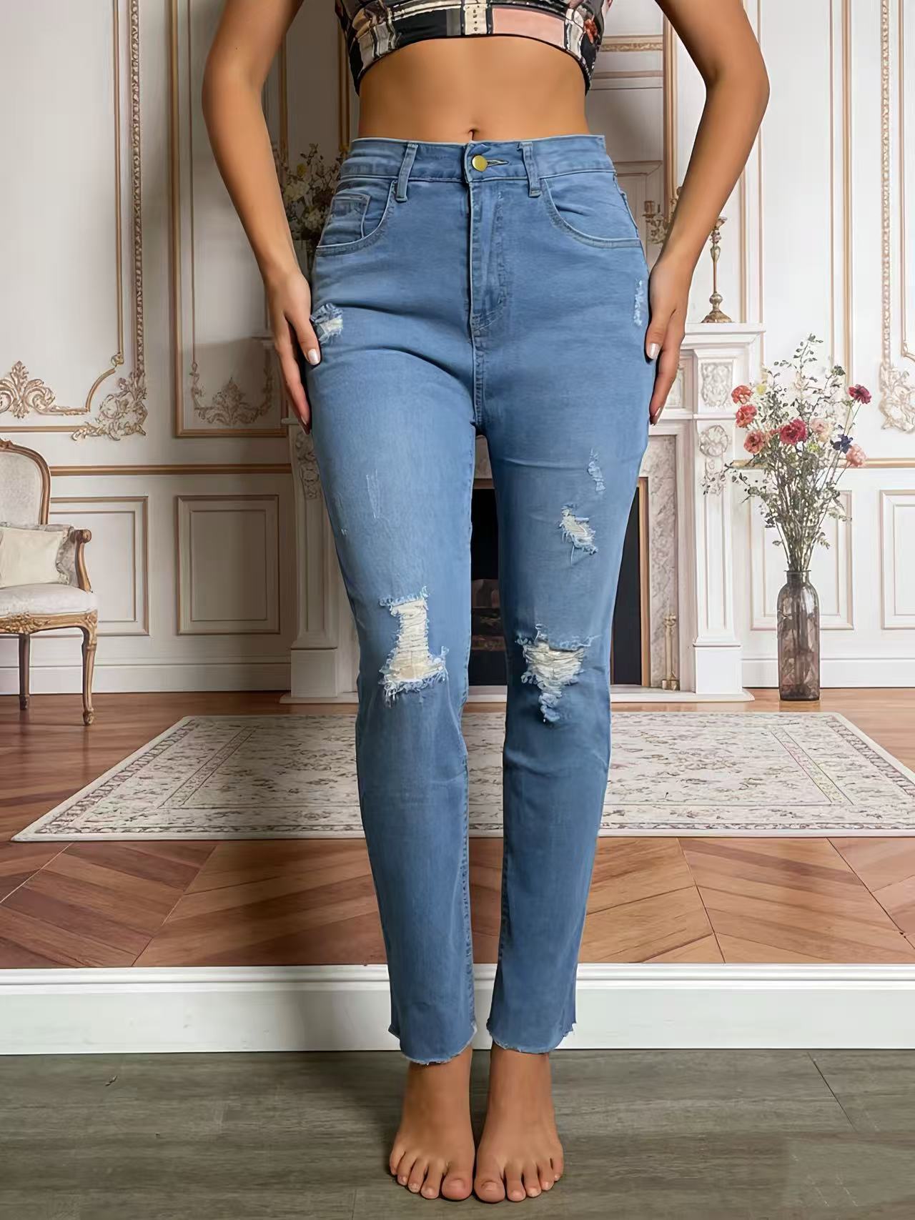 Damen Highwaist Jeans Ripped Slim Fit