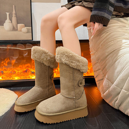 Damen Winterstiefel Kuschelig Warm mit Kunstpelz Kragen