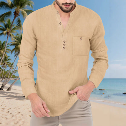 Herren Langarmshirt Mit Knopfleiste Und Brusttasche Modern Casual