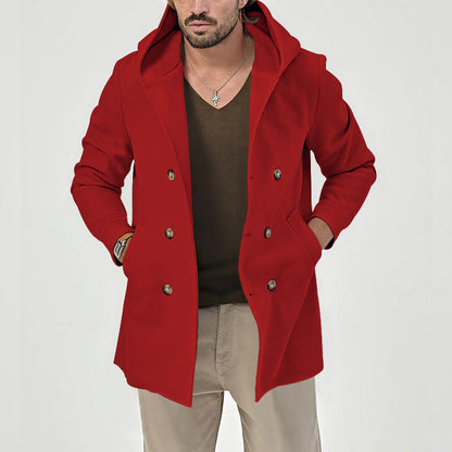 Herren Wintermantel Mit Kapuze Doppelreihen Knöpfe Modern
