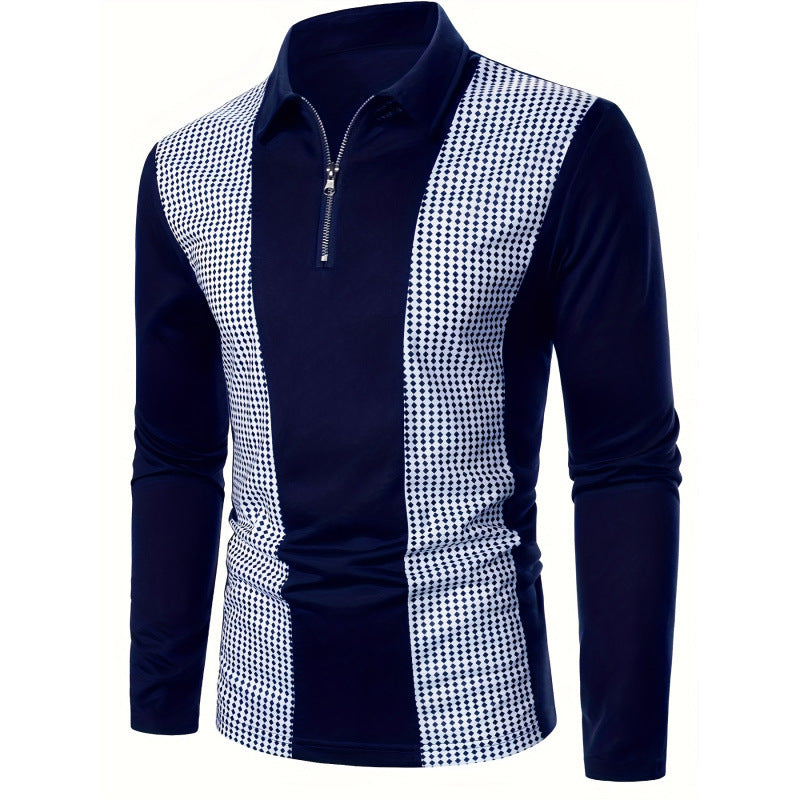 Herren Poloshirt Langarm Sportlich Reißverschluss Modern