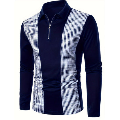 Herren Poloshirt Langarm Sportlich Reißverschluss Modern