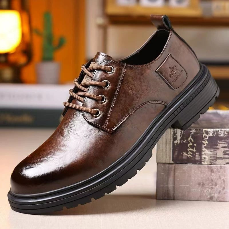 Herren Schnürschuhe Leder Elegante Rutschfest Schwarz - BerlinGlamour