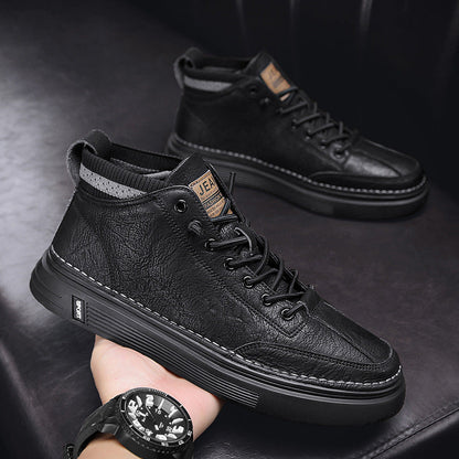 Herren Leder Sneaker Bequem Hochwertig Schwarz