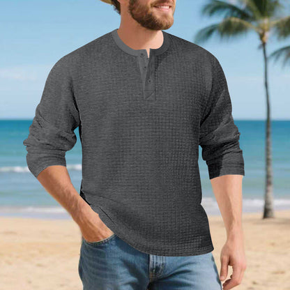 Herren Langarmshirt Elegantes mit Knöpfen und Struktur