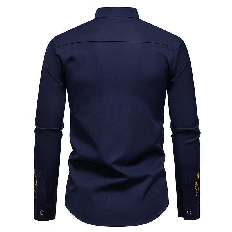 Herren Hemd Langarm Modern mit Stickerei und Slim Fit Kragen