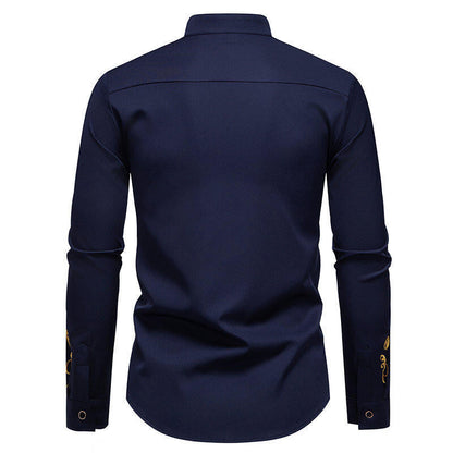 Herren Hemd Langarm Modern mit Stickerei und Slim Fit Kragen
