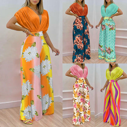 Damen Jumpsuit V-Ausschnitt Weites Bein Elegant - BerlinGlamour