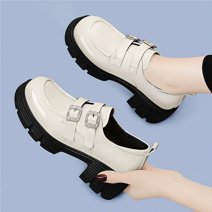 Damen Plateau Schuhe Schnürstiefel mit Doppelriemen Modern
