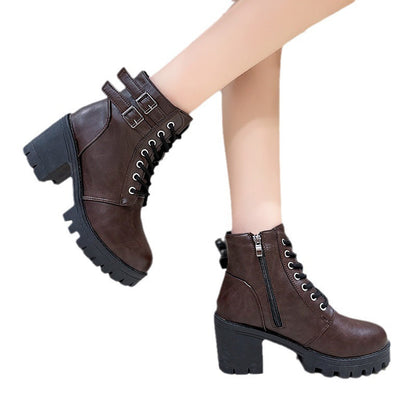Damen Stiefeletten Schnürstiefeletten Mit Blockabsatz Robust
