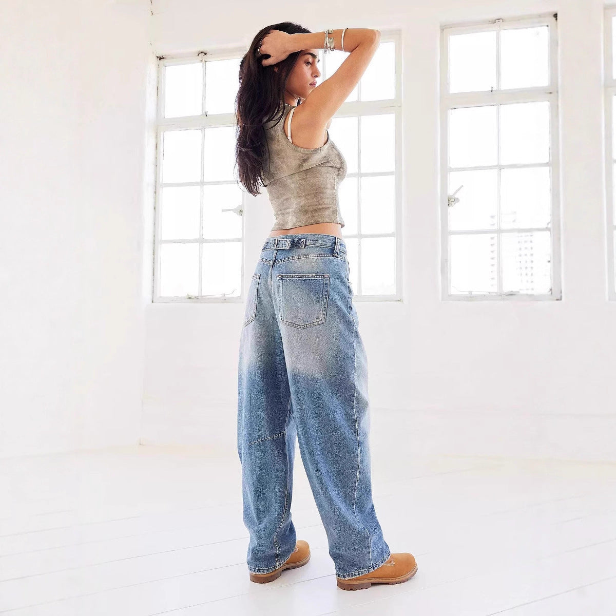Damen Jeans Weite Vintage Style Blau