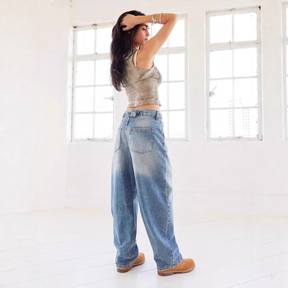 Damen Jeans Weite Vintage Style Blau