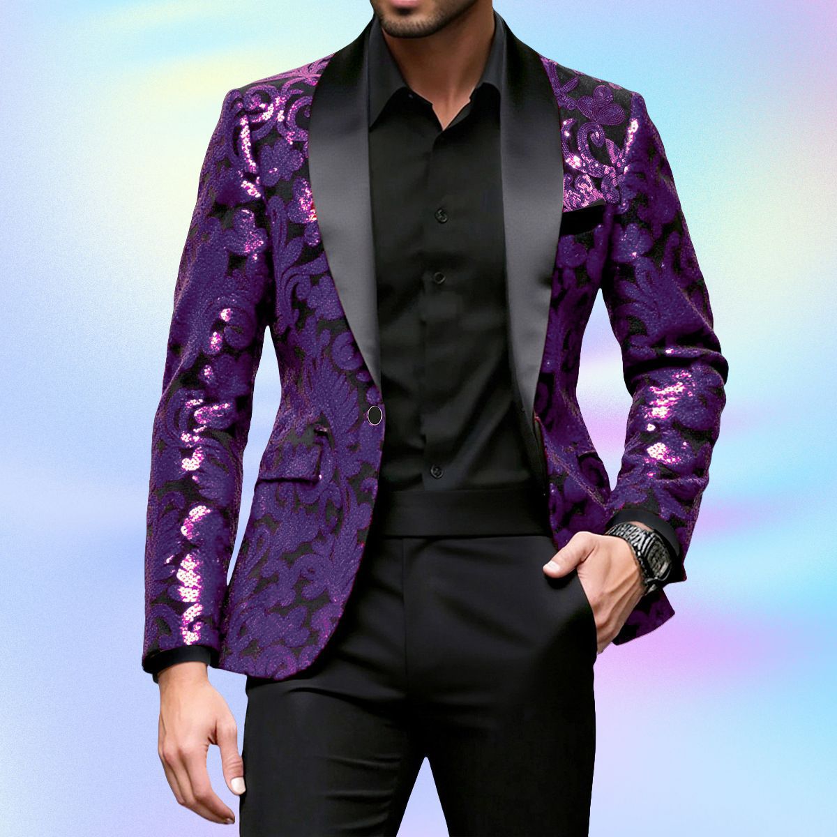 Eleganter Herren Blazer Glitzer Effekt Klassisch Schwarze Gala - BerlinGlamour
