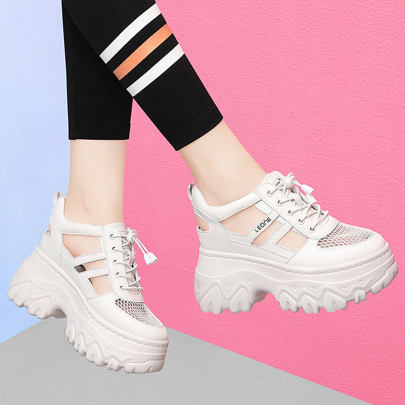Damen Plateau Sneaker Trendy High Heels Schuhe