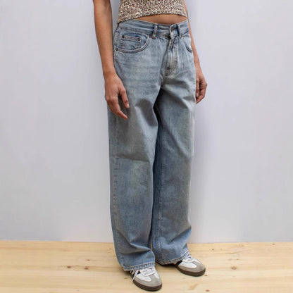Damens High-Waist Jeans Used-Look Weite Bein