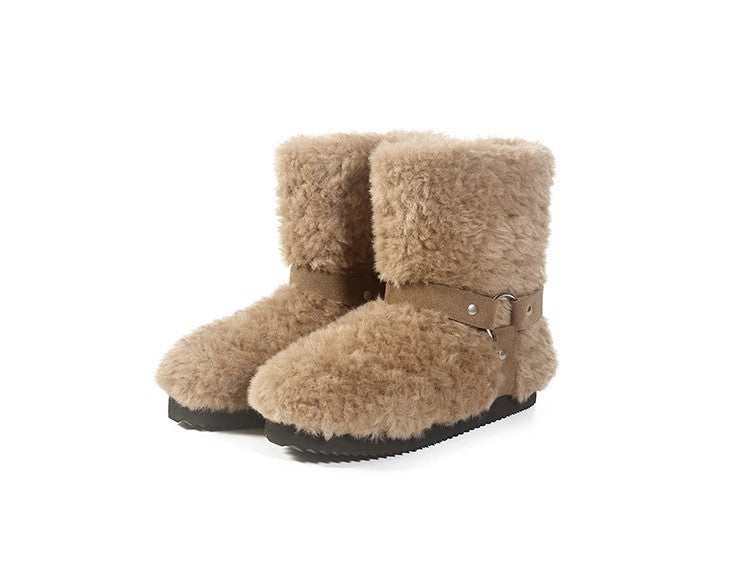 Damen Kuschelboots Weich Warm Winterstiefel mit Riemen