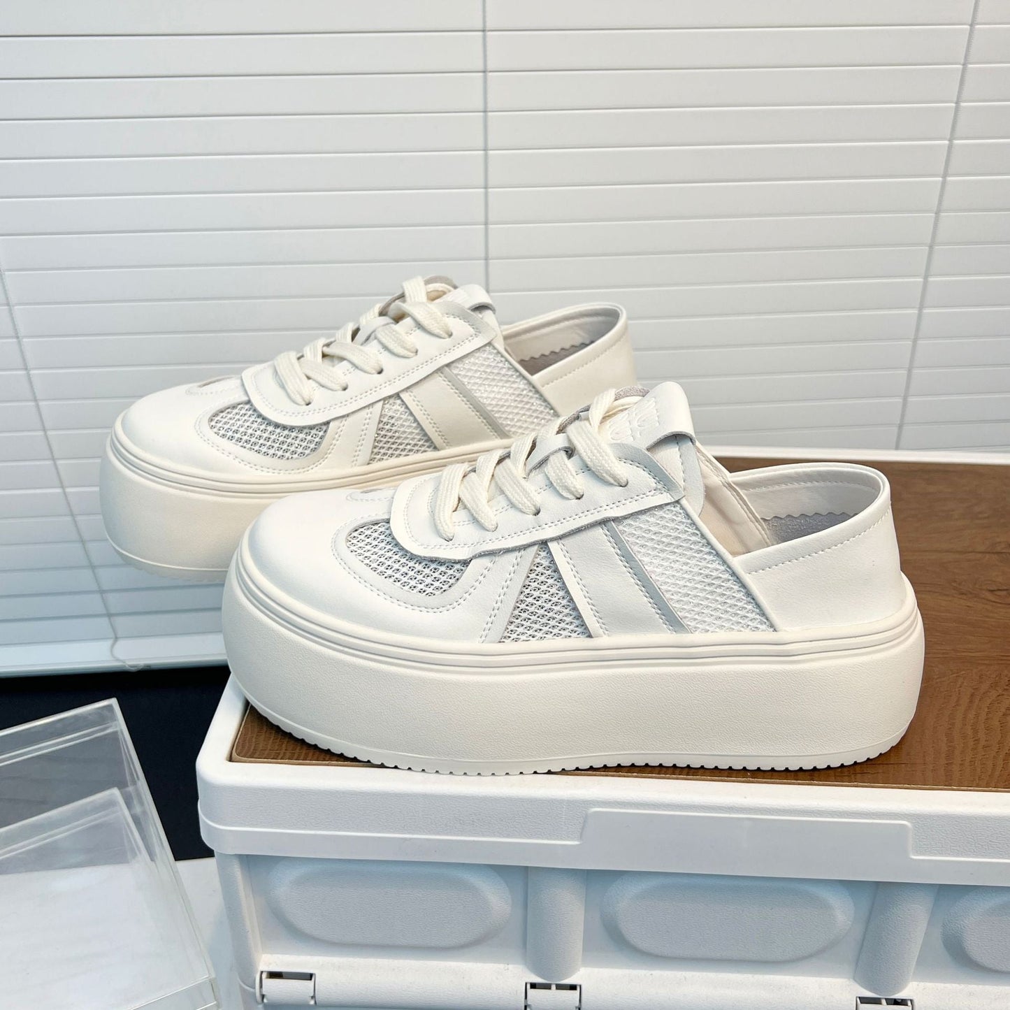 Damen Sneaker Netzstruktur Bequem Plattform Schuhe
